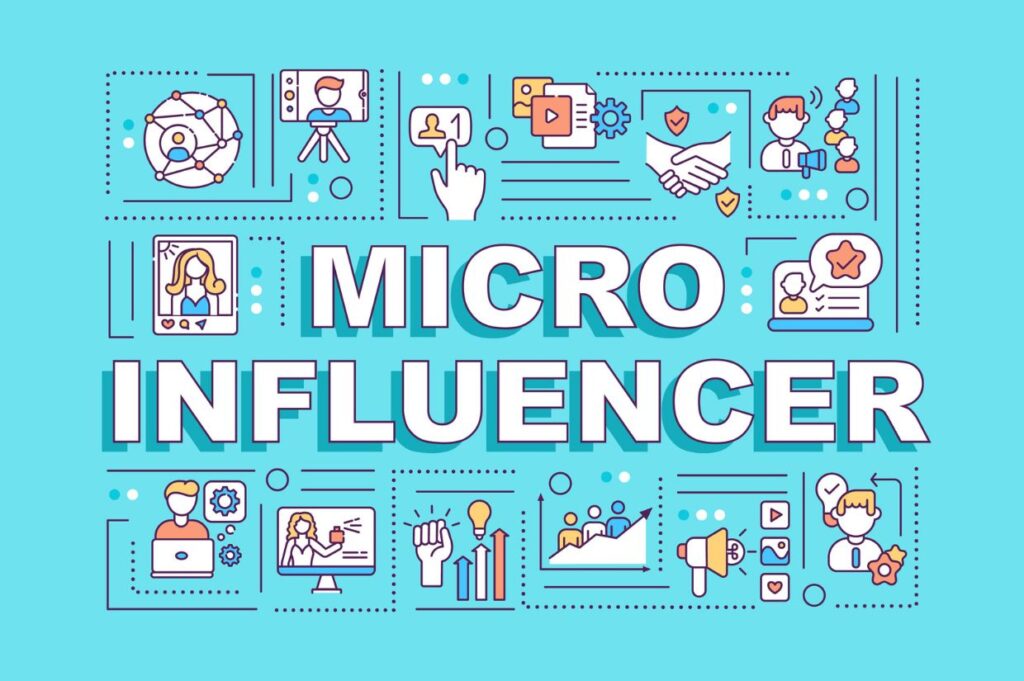 Micro Influencers word concepts banner. Blogging niche. Vloging audience. Infographics.